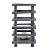 13" Gray Wooden Pagoda Tower Pillar Candle Holder
