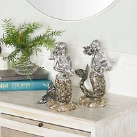 Set of 2 Silver Polystone Coastal Sculptures, 11" x 4" x 6"