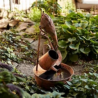 33" Brown Rustic Metal Fountain with Duck & Watering Can