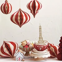 Hello Honey® Red & Cream Glittering Honeycomb Paper Ornaments, 2ct.