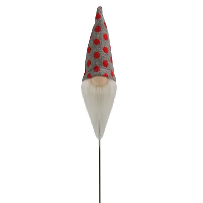 12.5" Red and Gray Polka Dots Santa Gnome Head Christmas Pick