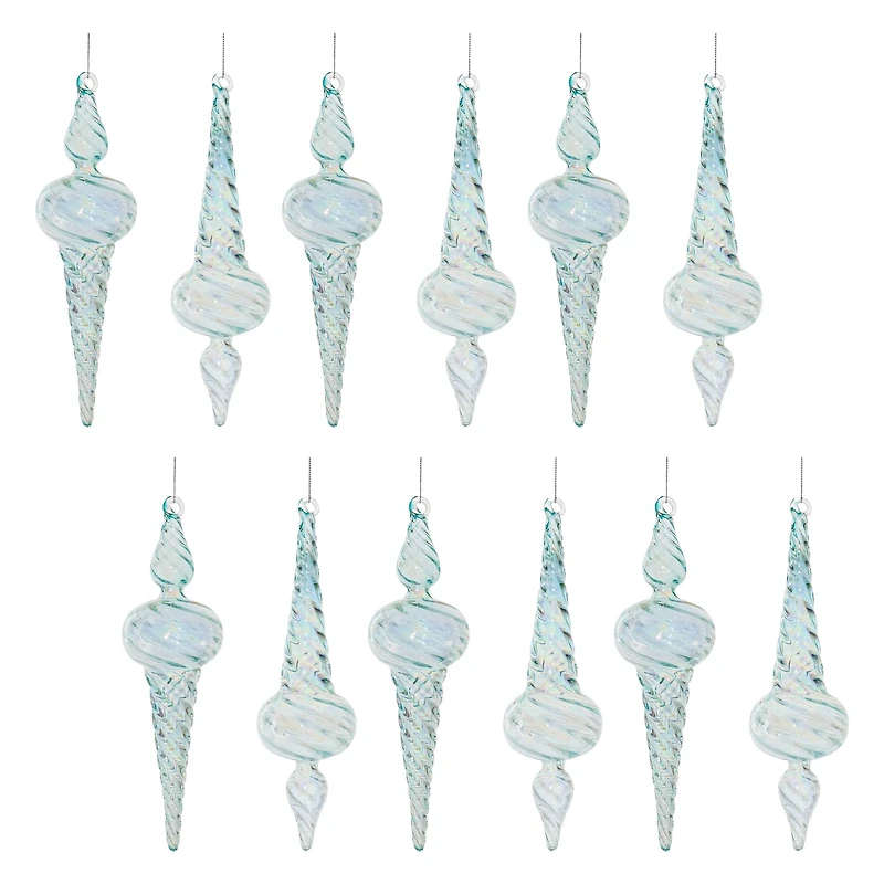 9.5" Iridescent Swirl Glass Finial Ornament Set