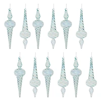 9.5" Iridescent Swirl Glass Finial Ornament Set