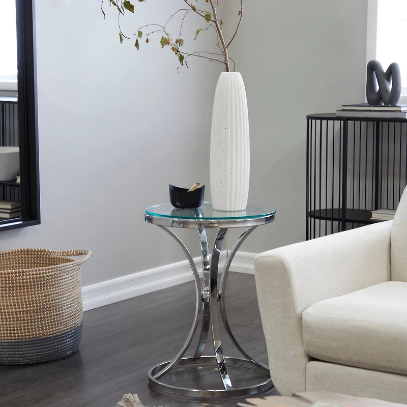 Silver Stainless Steel Contemporary Accent Table, 18" x 18" x 25"