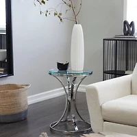 Silver Stainless Steel Contemporary Accent Table, 18" x 18" x 25"