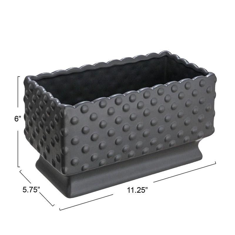 Hello Honey® 11" Black Ceramic Hobnail Planter with Scalloped Edge