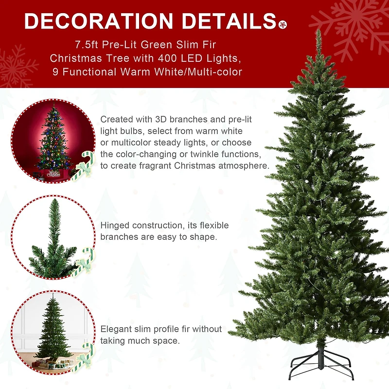 7.5ft. Pre-Lit Green Slim Fir Christmas Tree, Color Changing LED Lights