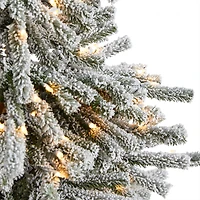 6ft. Pre-Lit Flocked Long Vermont Pine Artificial Christmas Tree in Decorative Planter, White LED Lights 