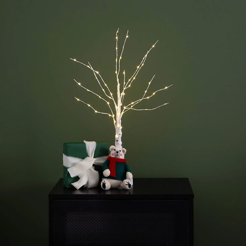 2ft. Pre-Lit White Birch Artificial Christmas Tree, Warm White LED Lights