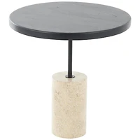 20.5" Black Wood Accent Table with Ivory Marble Base