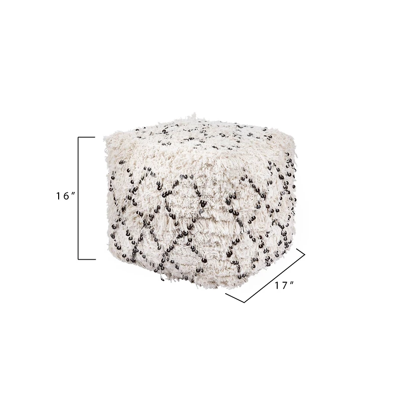 Hello Honey® 16" White Moroccan Wedding Quilt Pouf with Fringe & Sequins