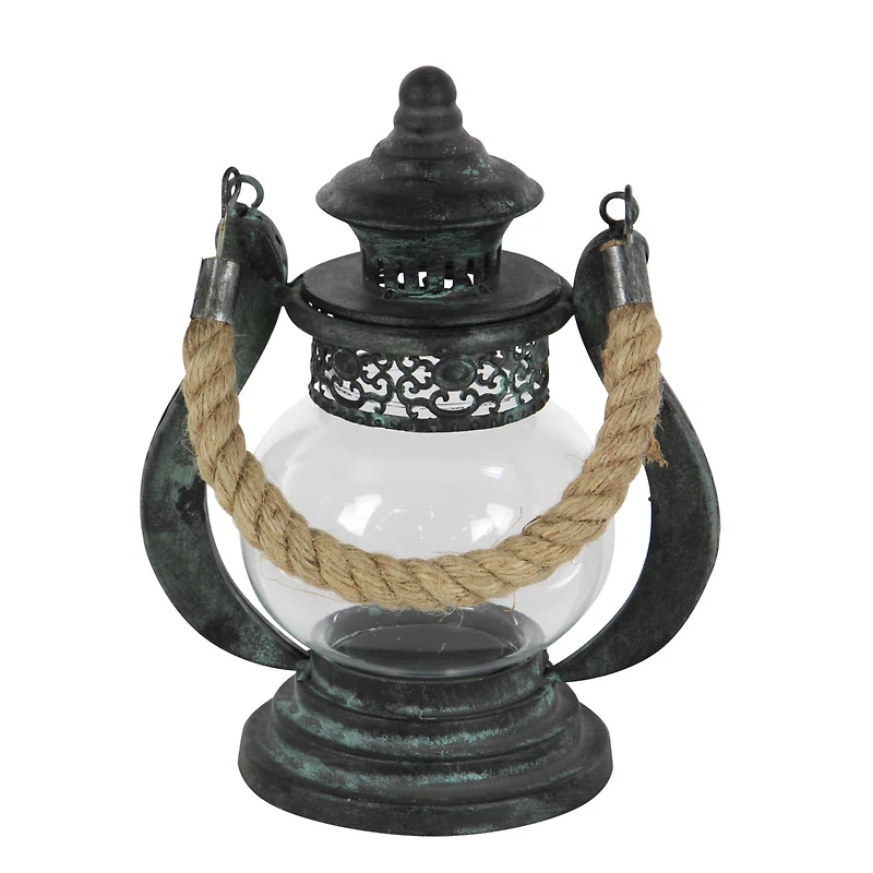 Black Iron Rustic Candle Holder Lantern, 9" x 8" x 5"