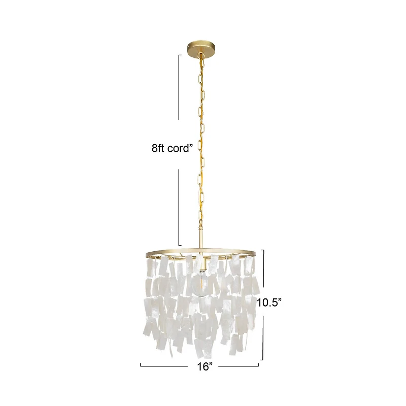 Hello Honey® Marina Round Gold Metal & Natural Capiz Chandelier Style Pendant Ceiling Light