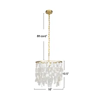 Hello Honey® Marina Round Gold Metal & Natural Capiz Chandelier Style Pendant Ceiling Light