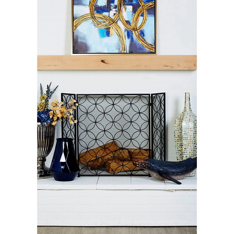 Black Metal Modern Fireplace Screen