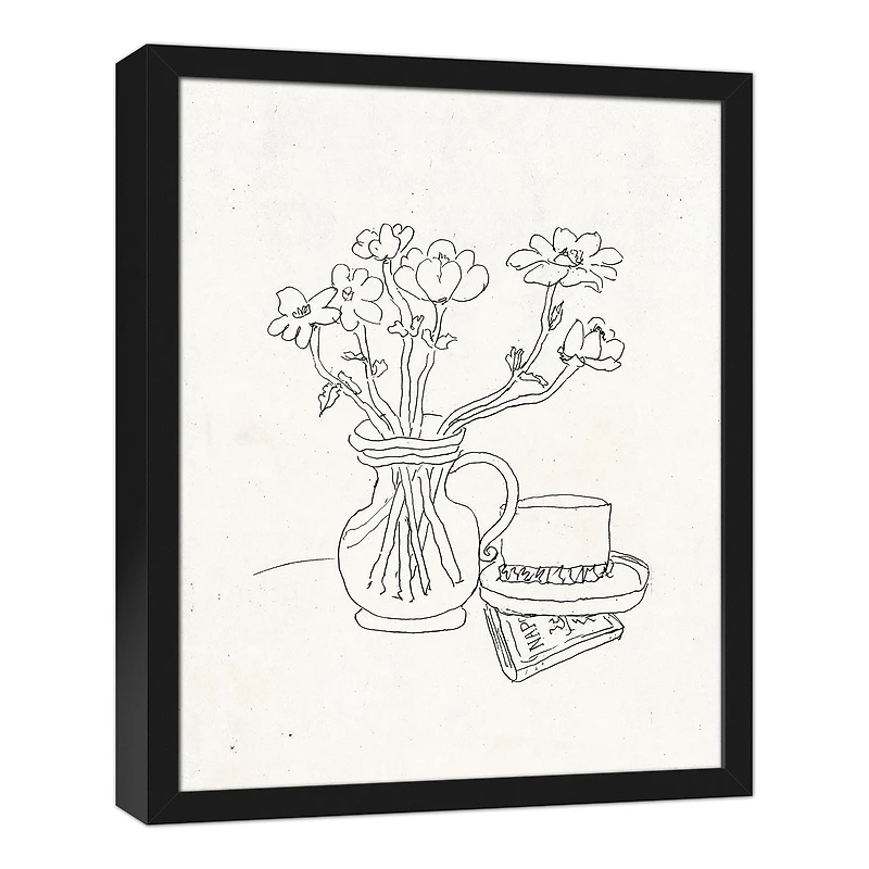 Floral Sketched Still II 16" x 20" Black Framed Canvas