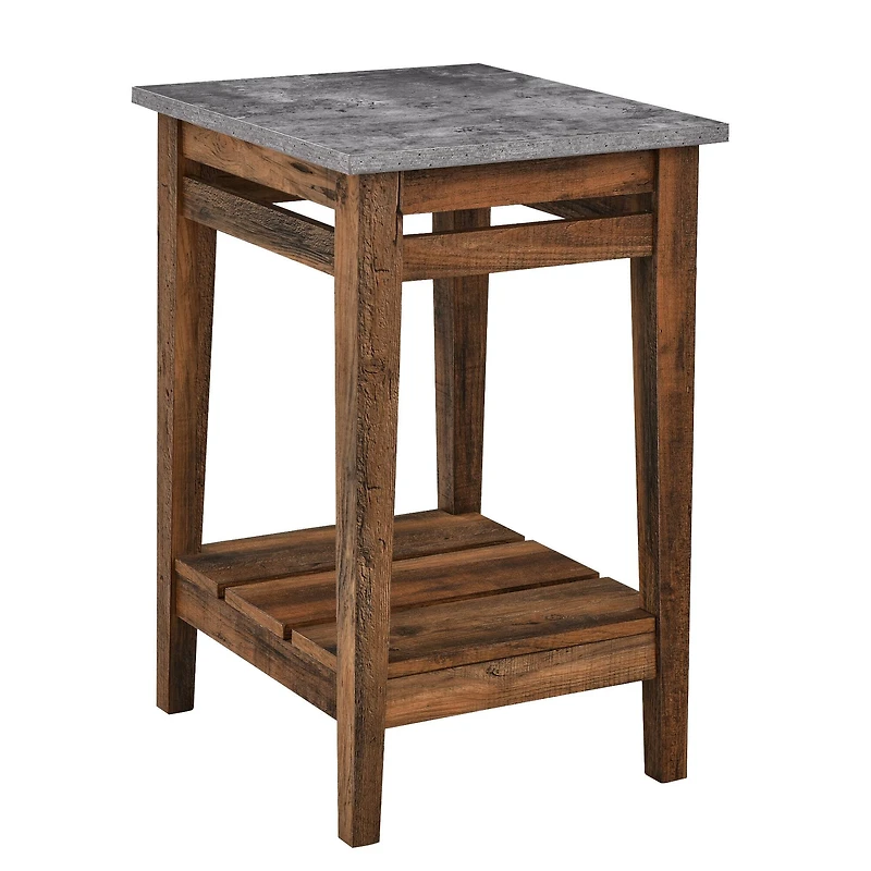 Walker Edison 18" Dark Concrete & Reclaimed Barnwood Farmhouse Trim Side Table