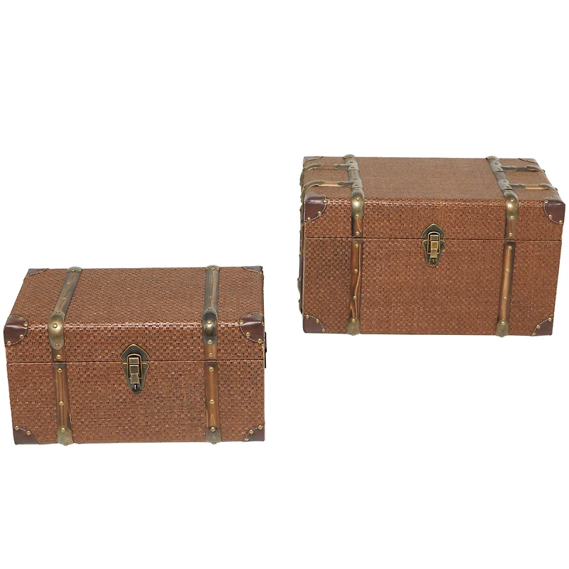 Brown Inspired Trunk with Latches & Leather Accent Set 