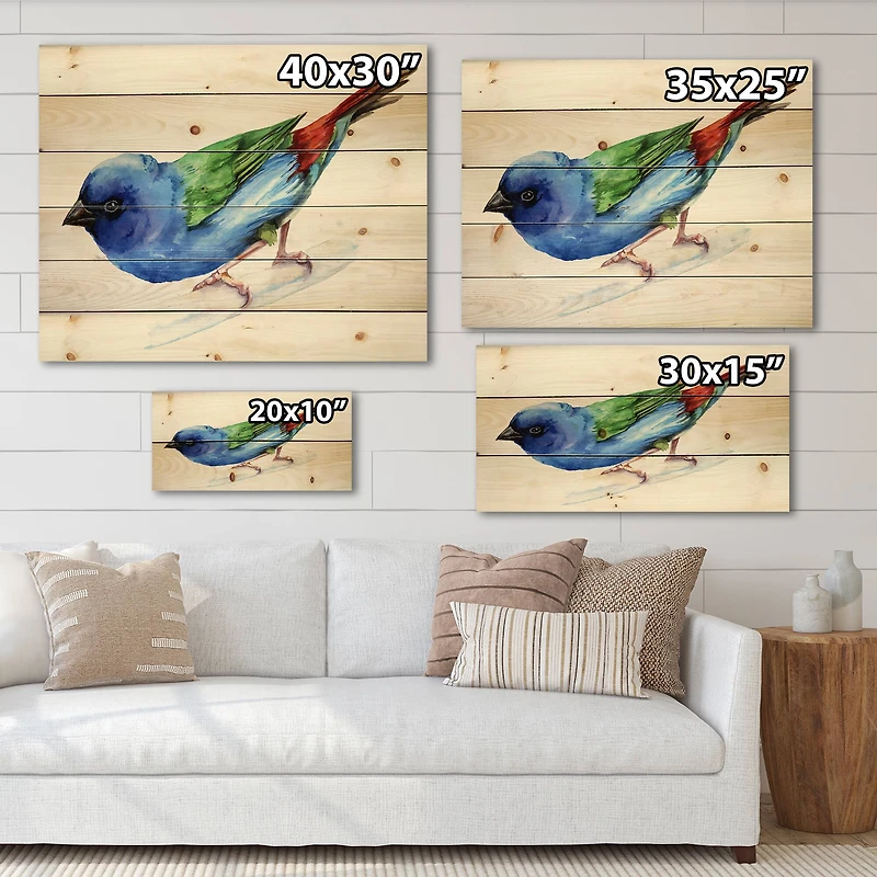 Designart - Forbes Finch Bird - Traditional Print on Natural Pine Wood