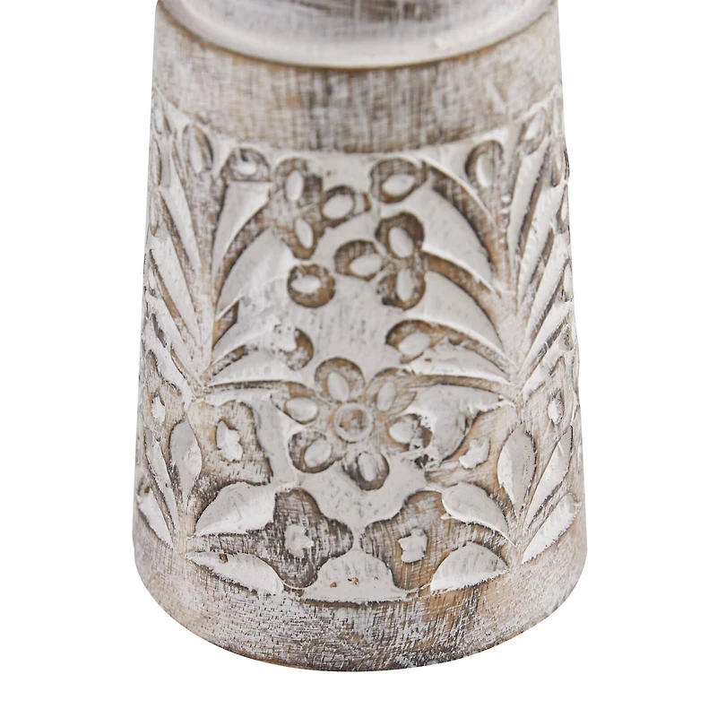 Brown Mango Wood Natural Candle Holder Set