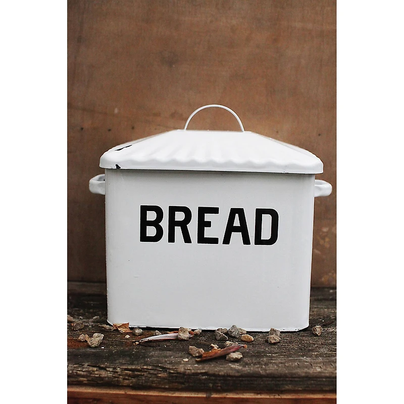 Hello Honey® 13.5" Enameled Metal Distressed White Bread Box with Lid