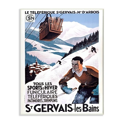 Stupell Industries Athlete Mountain Skiing Vintage Poster Wall Plaque