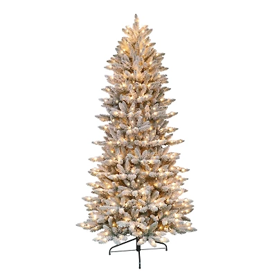 9ft. Pre-Lit Slim Flocked Fraser Fir Artificial Christmas Tree, Clear Lights