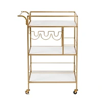 Honey Can Do 3-Tier Gold & White Rolling Bar & Serving Cart with Handles