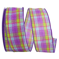 Reliant 2.5" x 50yd. Wired Bright Purple Plaid Ribbon