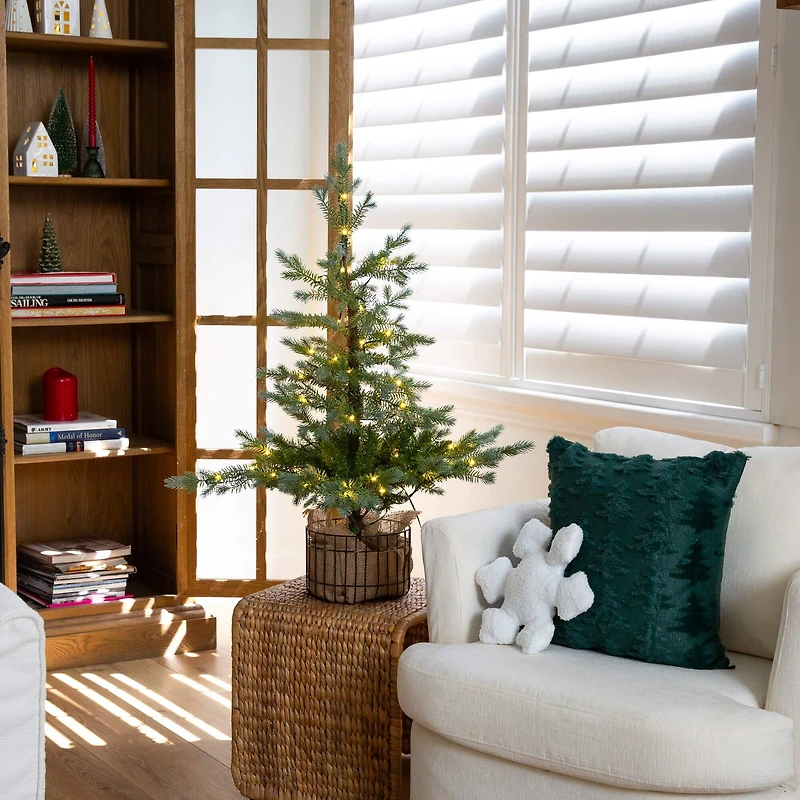 3ft. Pre-Lit Artificial Christmas Tree in Jute Wire Planter with 30 Warm White LED Lights