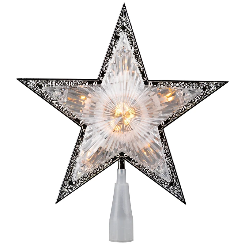 9" Pre-Lit Silver and Clear Crystal 5 Point Star Christmas Tree Topper - Clear Lights