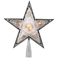 9" Pre-Lit Silver and Clear Crystal 5 Point Star Christmas Tree Topper - Clear Lights