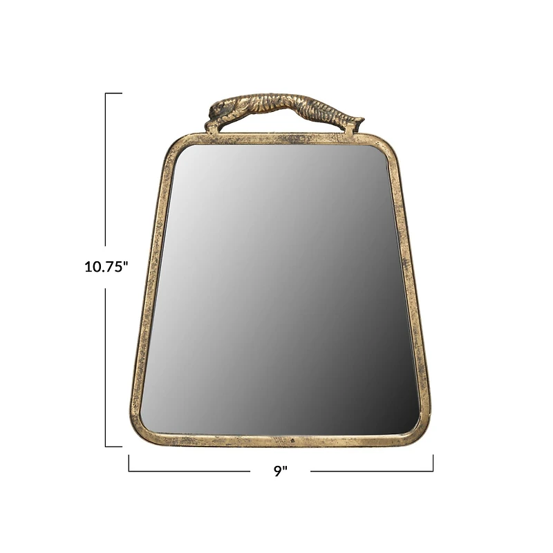 Hello Honey® 10" Gold Antique Metal Wall Mirror with Leopard Handle