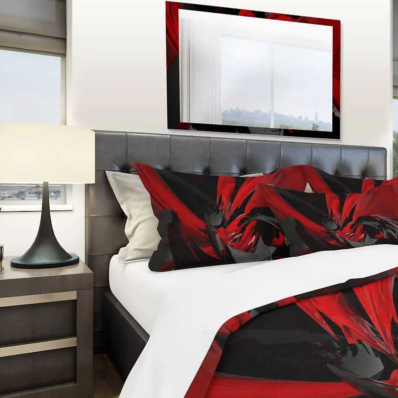Designart Red & Gray Mixer Modern & Contemporary Duvet Cover & Shams Bedding Set