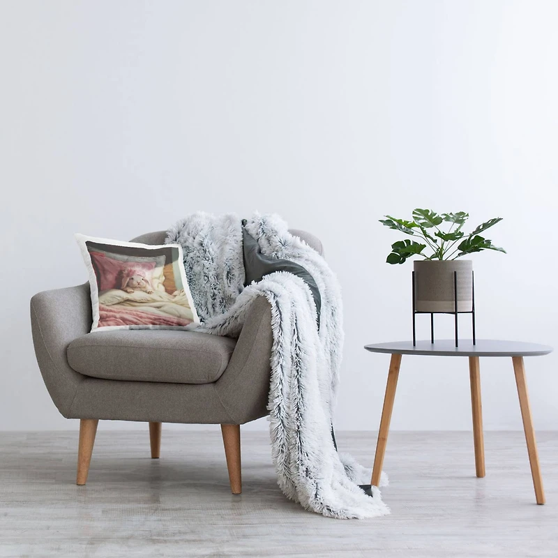 Stupell Industries Bunny Rabbit Resting in Bed Modern Portrait Throw Pillow 18" x 18"