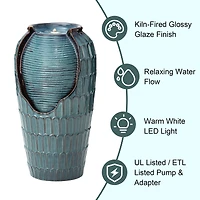 Glitzhome® 28.25" LED Petals Textured Ceramic Jar Outdoor Floor Fountain