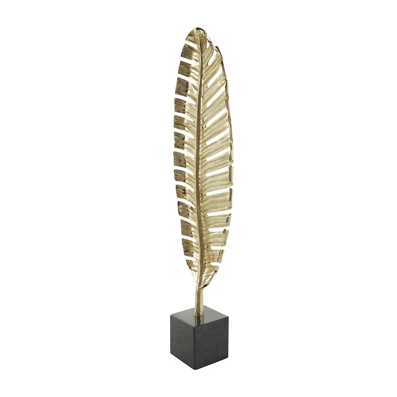 30.5" Gold Aluminum Leaf Standing Sculpture with Black Marble Base