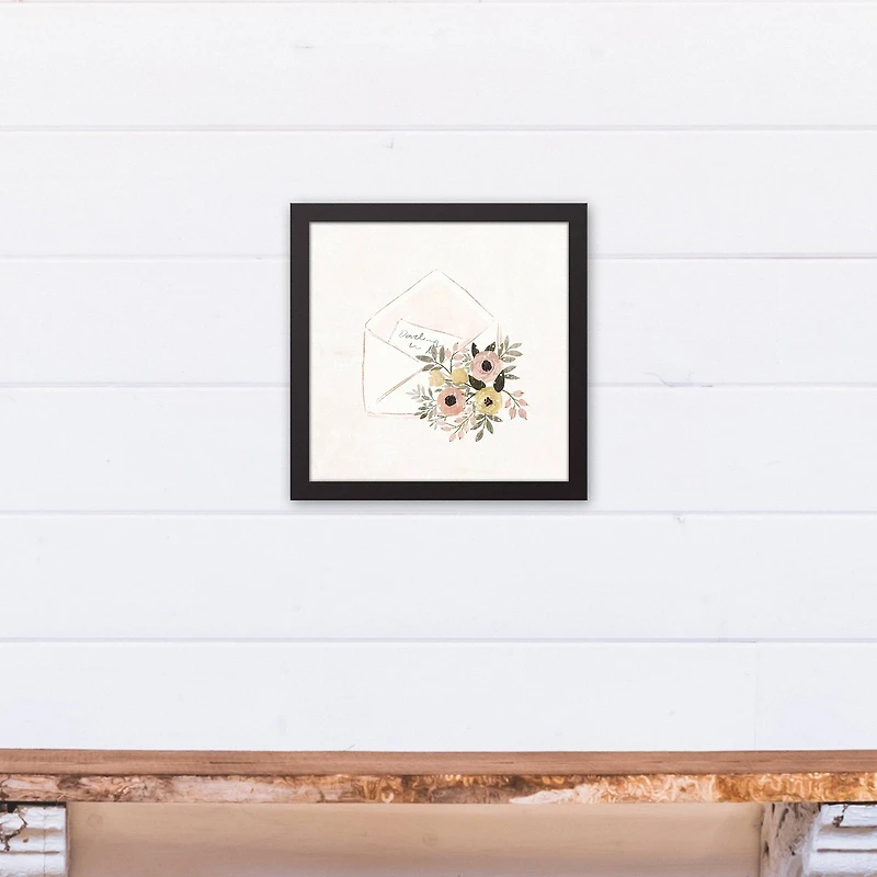 Romantic Floral Letter 12" x 12" Black Framed Canvas