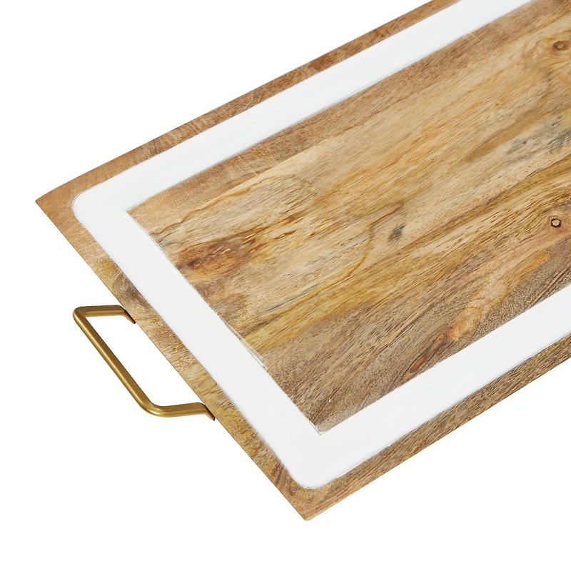 White & Brown Mango Wood Modern Tray Set