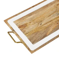 White & Brown Mango Wood Modern Tray Set