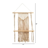 24" Boho Chic Wood Macrame Single Shelf Woven Beads Wall Art Décor