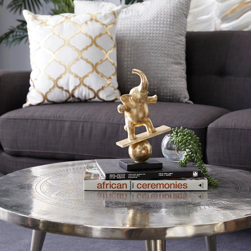 Gold Polystone Contemporary Elephant Sculpture, 12" x 7" x 3"