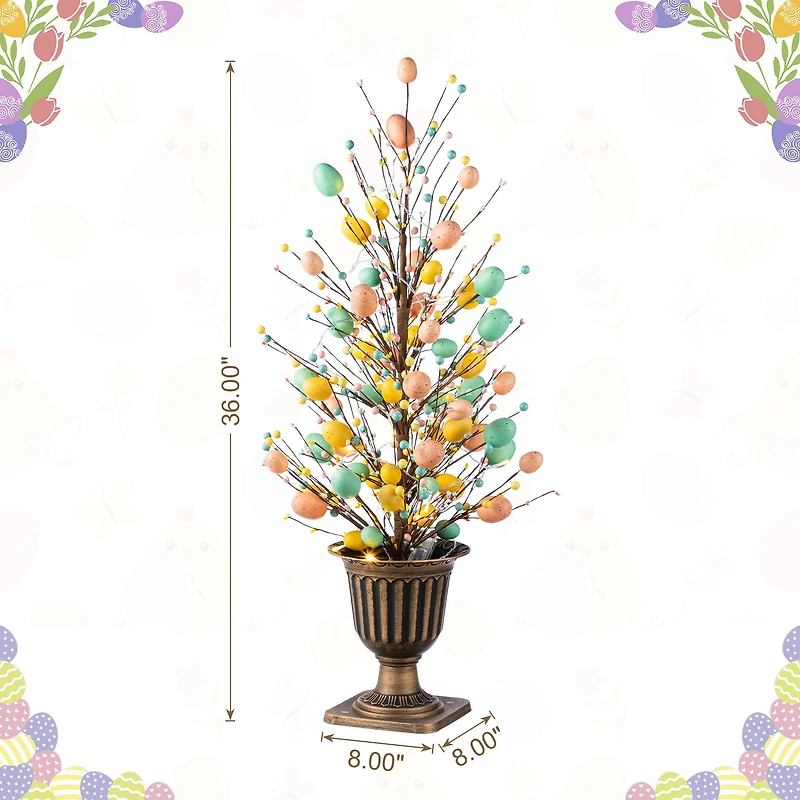 Glitzhome® 36" Lighted Easter Egg & Berries Urn Porch Tree with Timer
