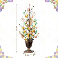 Glitzhome® 36" Lighted Easter Egg & Berries Urn Porch Tree with Timer