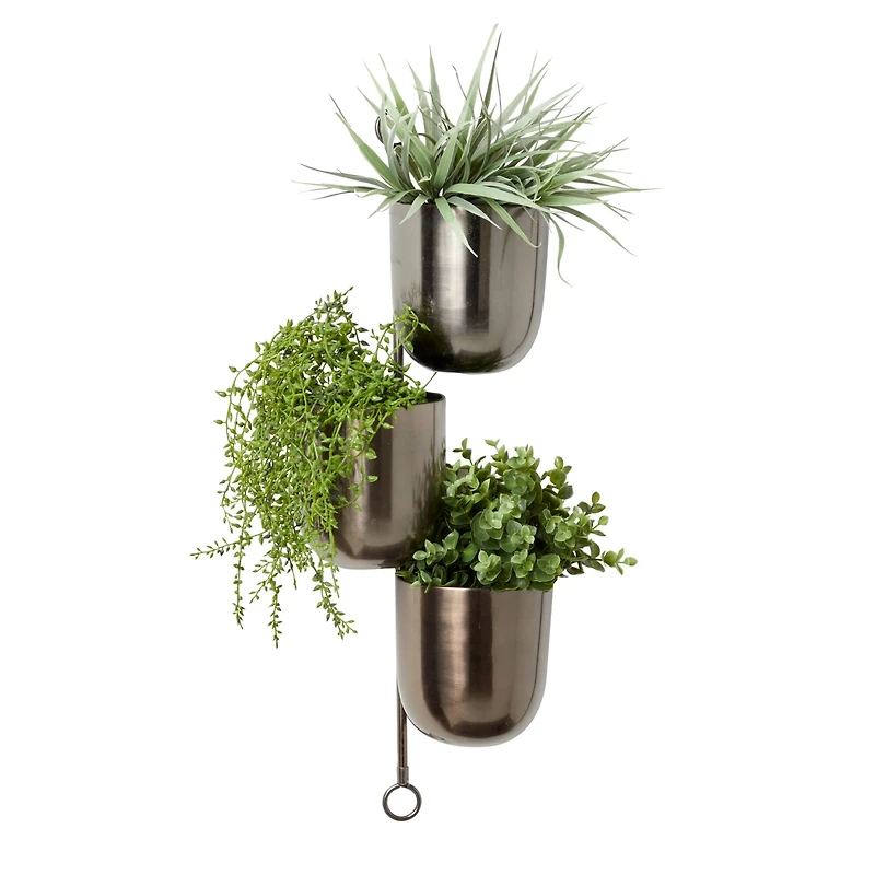 The Novogratz 25" Dark Silver Metal Contemporary 3-Pot Hanging Planter