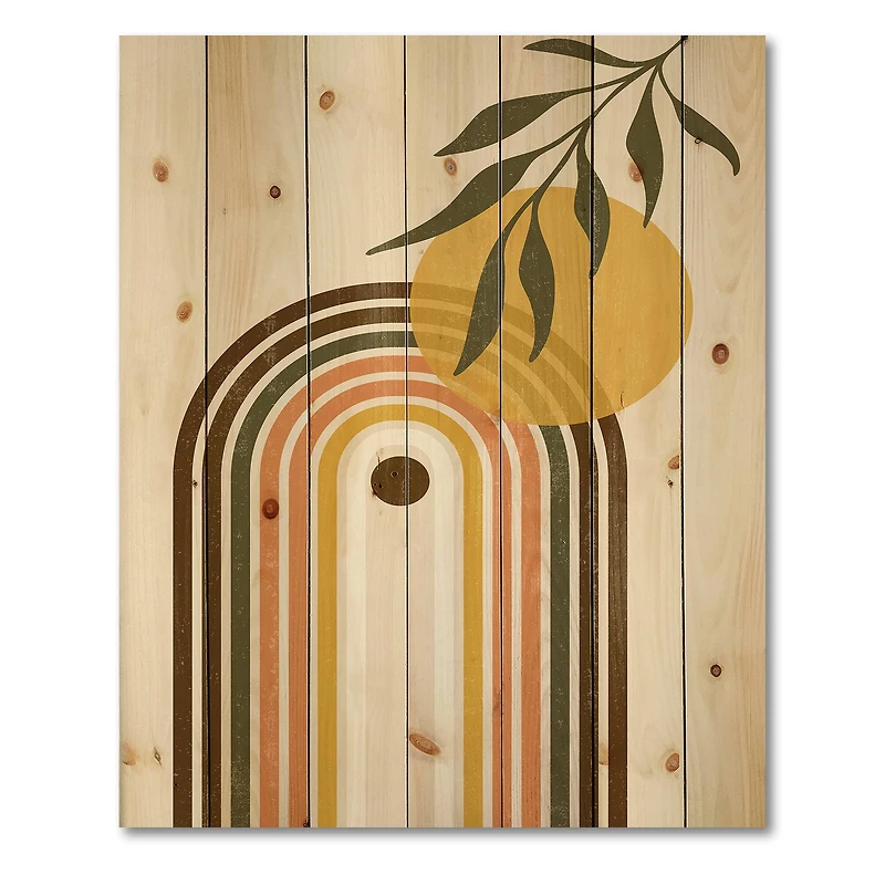 Designart - Abstract Yellow Sun With Retro Rainbow