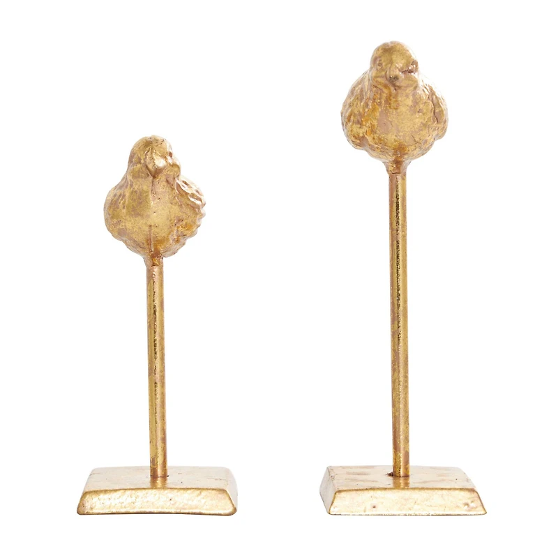 Gold Metal Bird Sculpture with Gold Foil Texturing Set