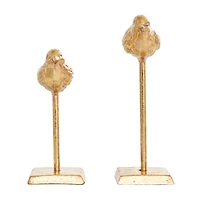 Gold Metal Bird Sculpture with Gold Foil Texturing Set