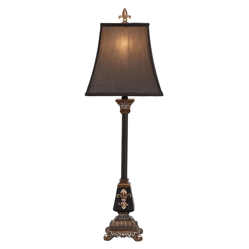 34.5" Tuscan Black Polystone Fleur-De-Lis Buffet Lamp