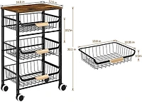 Black Fruit Storage Basket Kitchen Rolling Cart